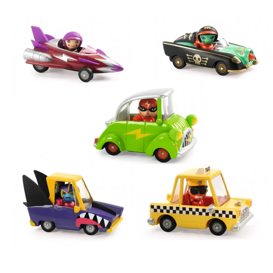 Komplet Crazy Motors - Taxi Joe & Shark N'Go & Pirate Wheels & Miss Burgundy & Green Flash